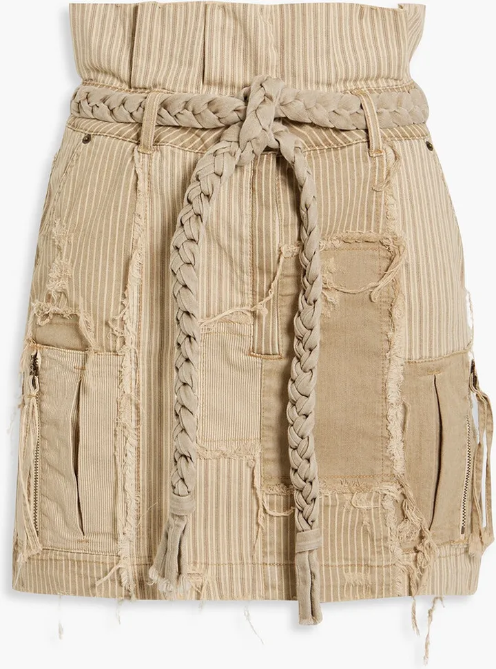 Haley distressed patchwork-effect denim mini skirt