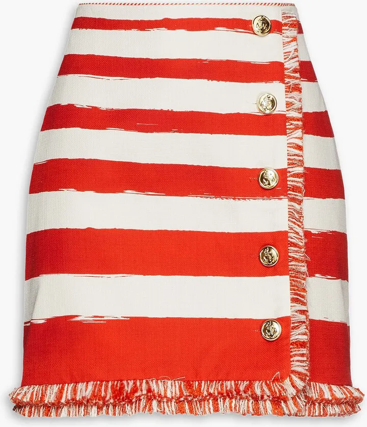Fringed striped cotton-canvas mini skirt