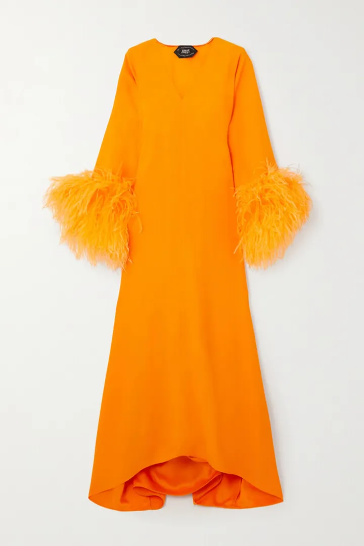Taller Marmo - Gala Feather-trimmed Crepe Gown - Orange