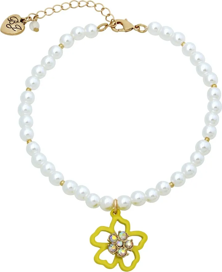 Betsey Johnson Faux Stone Flower Charm Imitation Pearl Anklet