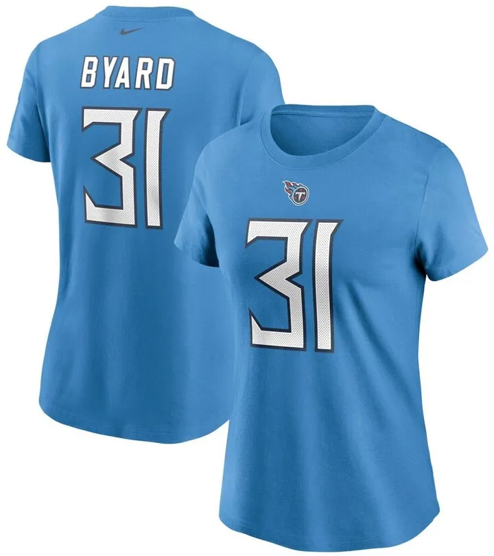 Women's Kevin Byard Light Blue Tennessee Titans Name and Number T-shirt