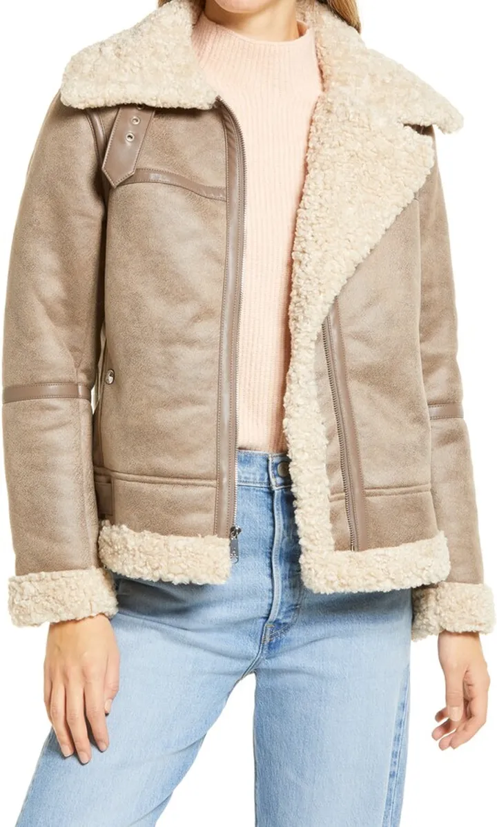 Short Faux Fur Aviator Jacket