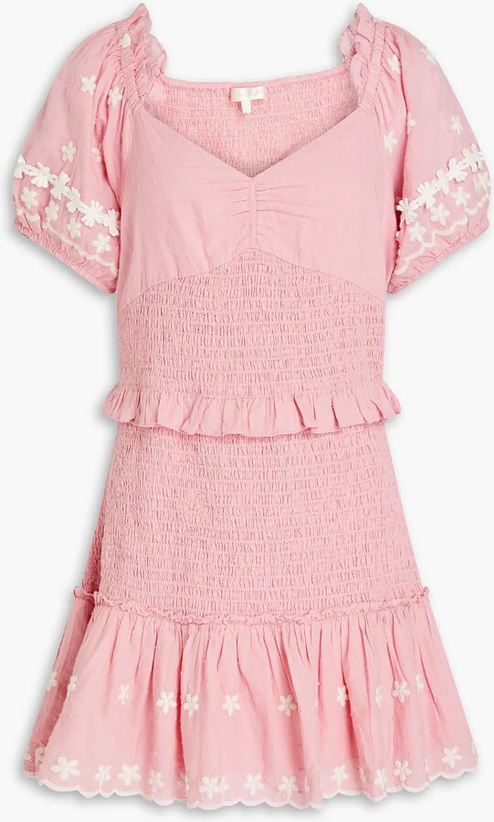 Jarrah shirred Swiss-dot cotton mini dress