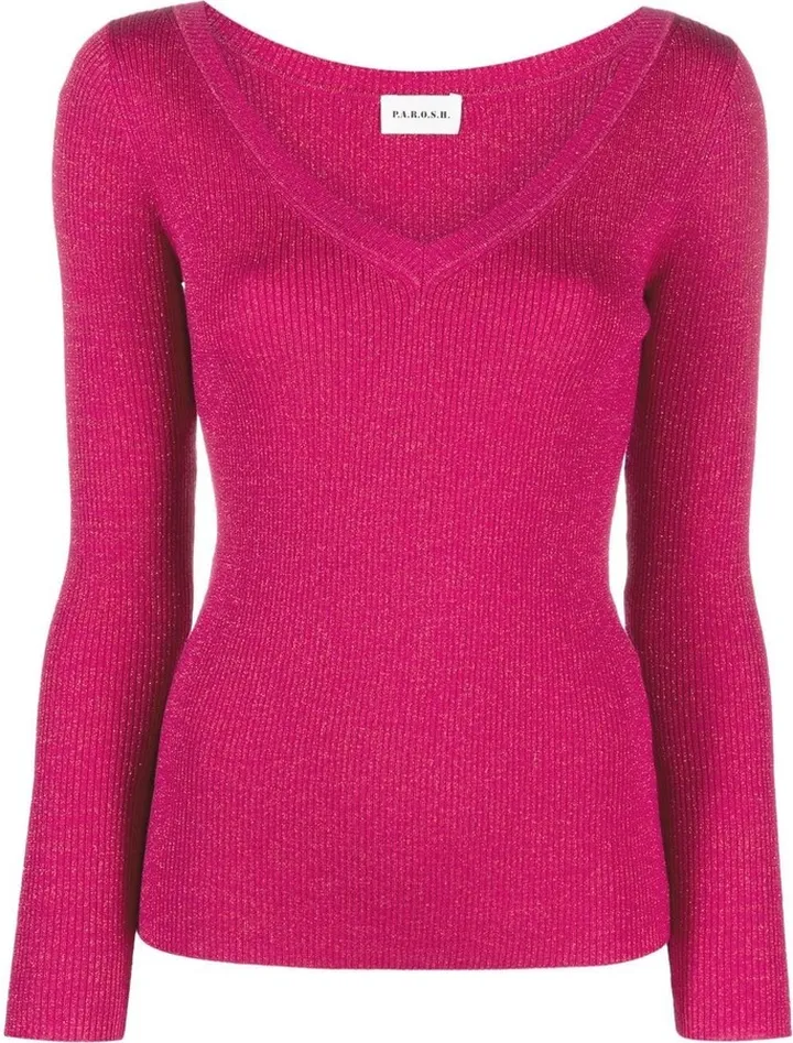 V-neck ribbed glitter jumper