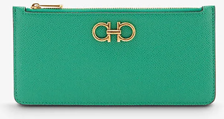 Womens Green Fer Gancini Zip Cc Long