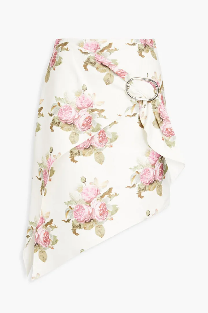 Wrap-effect floral-print woven mini skirt