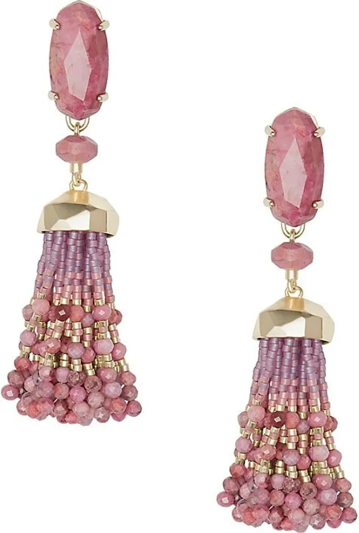 Dove 14K Goldplated & Unbanded Rhodonite Tassel Drop Earrings
