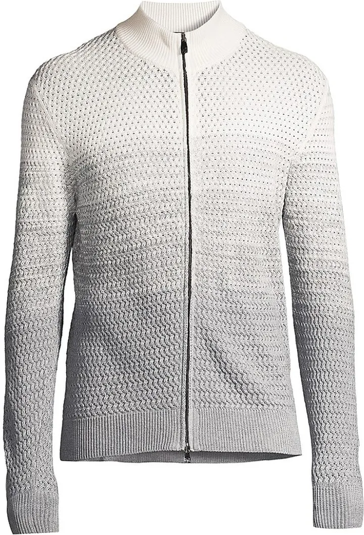 Ombré Herringbone Full-Zip Sweater