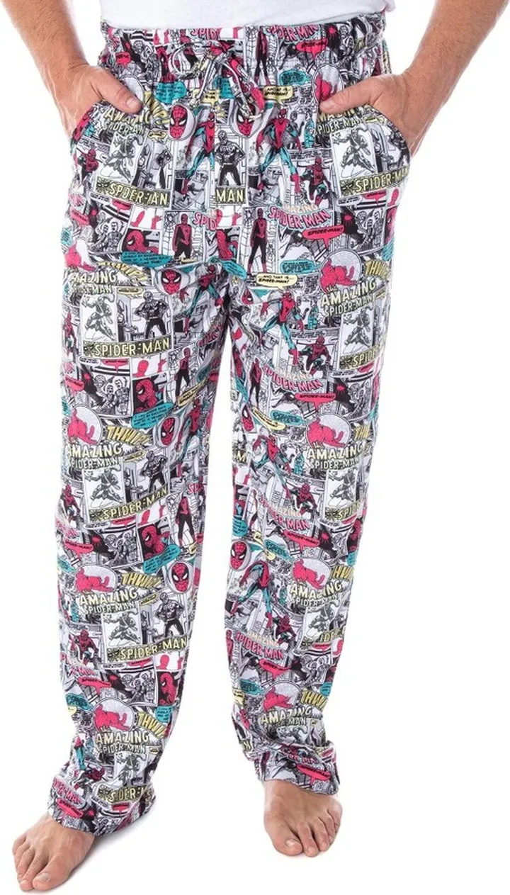 Marvel Men's Spiderman Vintage Comic Book Print Sleep Lounge Pajama Pants (LG) White