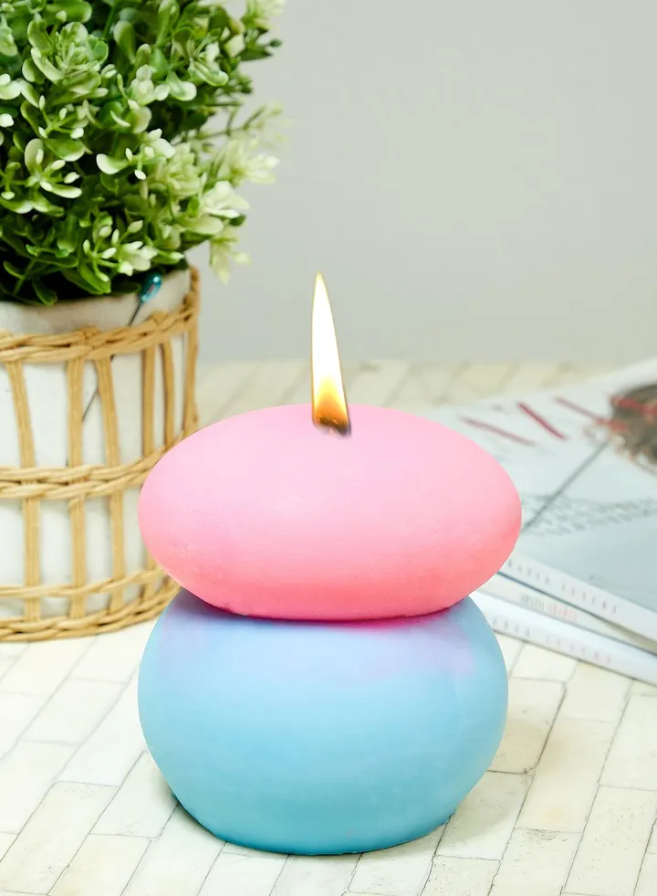 Pink & Blue Neon Pebble Candle