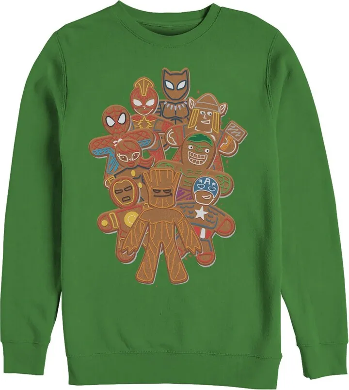 Men's Marvel Christmas Gingerbread Cookie Heroes Sweatshirt - Kelly Green - X Large