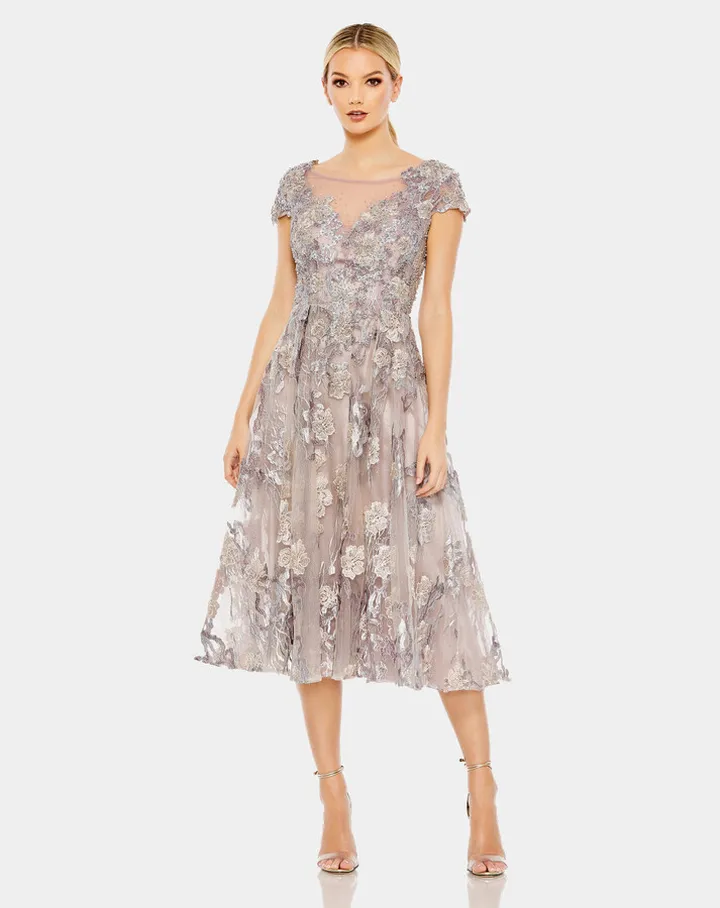 Embroidered Cap Sleeveless A Line Dress