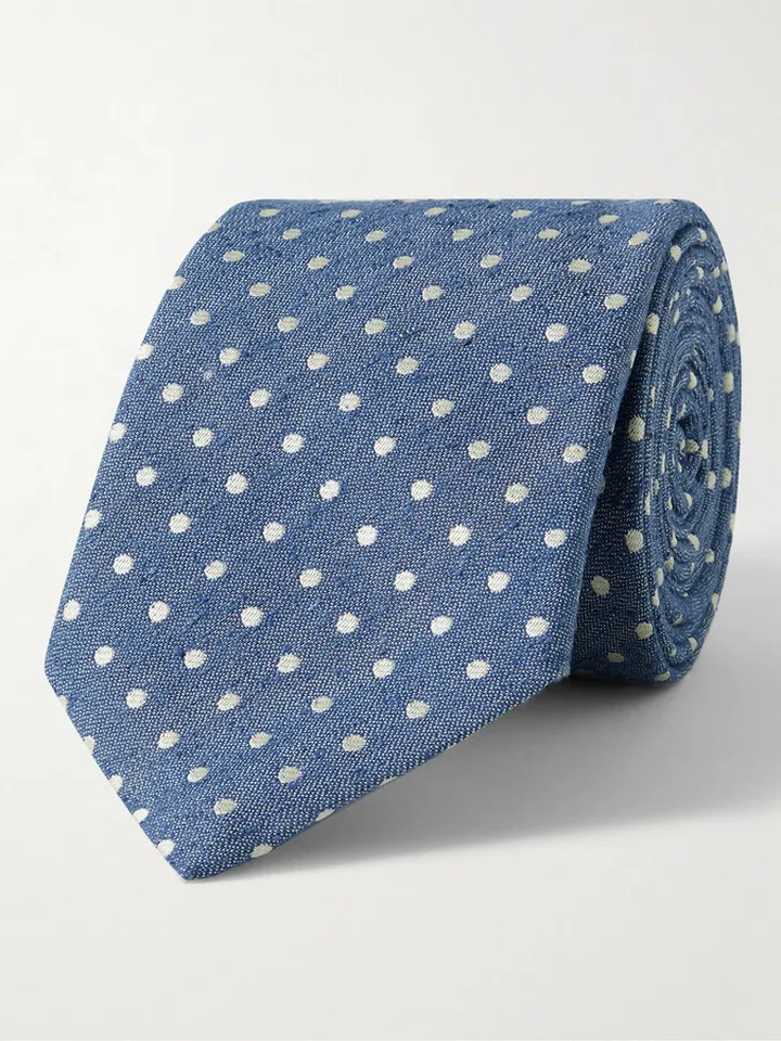 8cm Polka-Dot Slub Silk-Jacquard Tie