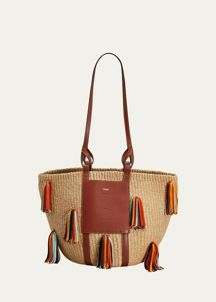 Tassel Raffia Basket Tote Bag