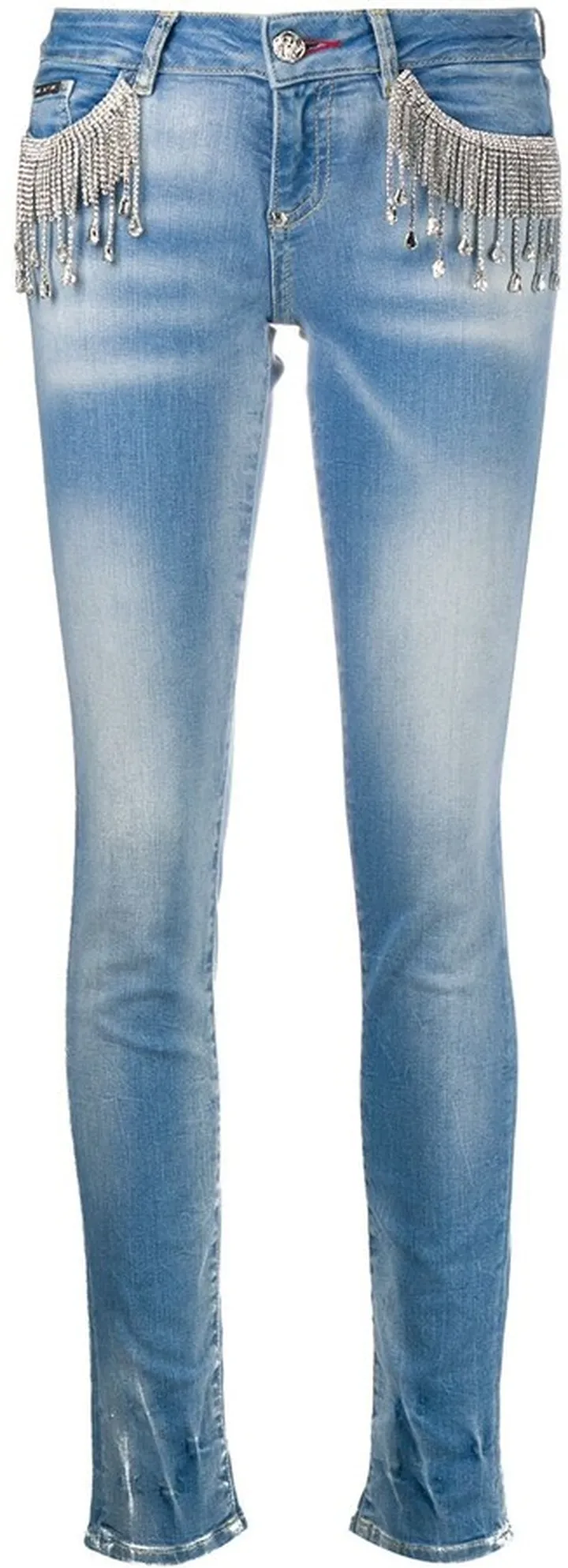 Crystal-Fringe Slim-Fit Jeans