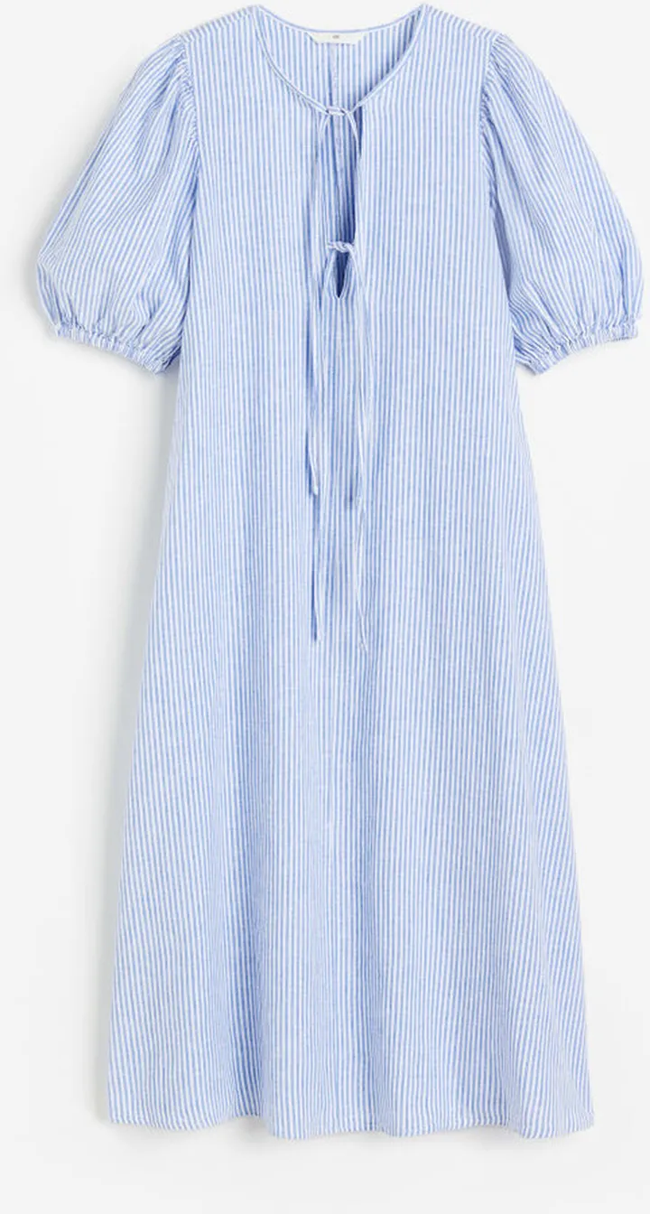 Tie-detail Linen-blend Dress