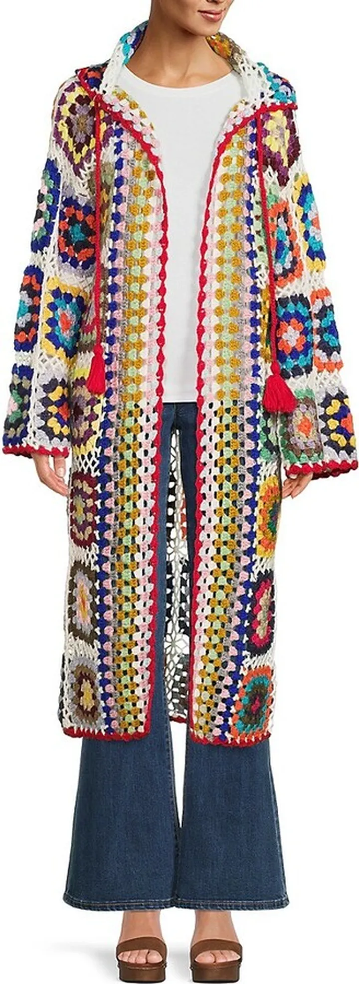 Hooded Crochet Maxi Kimono
