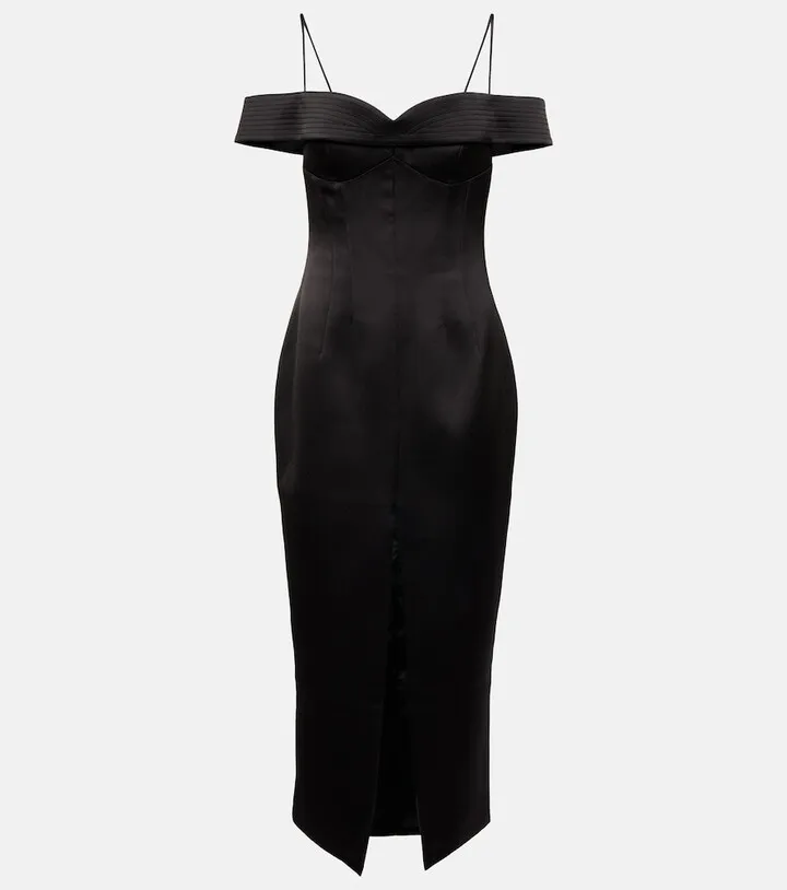 Off-shoulder satin midi dress