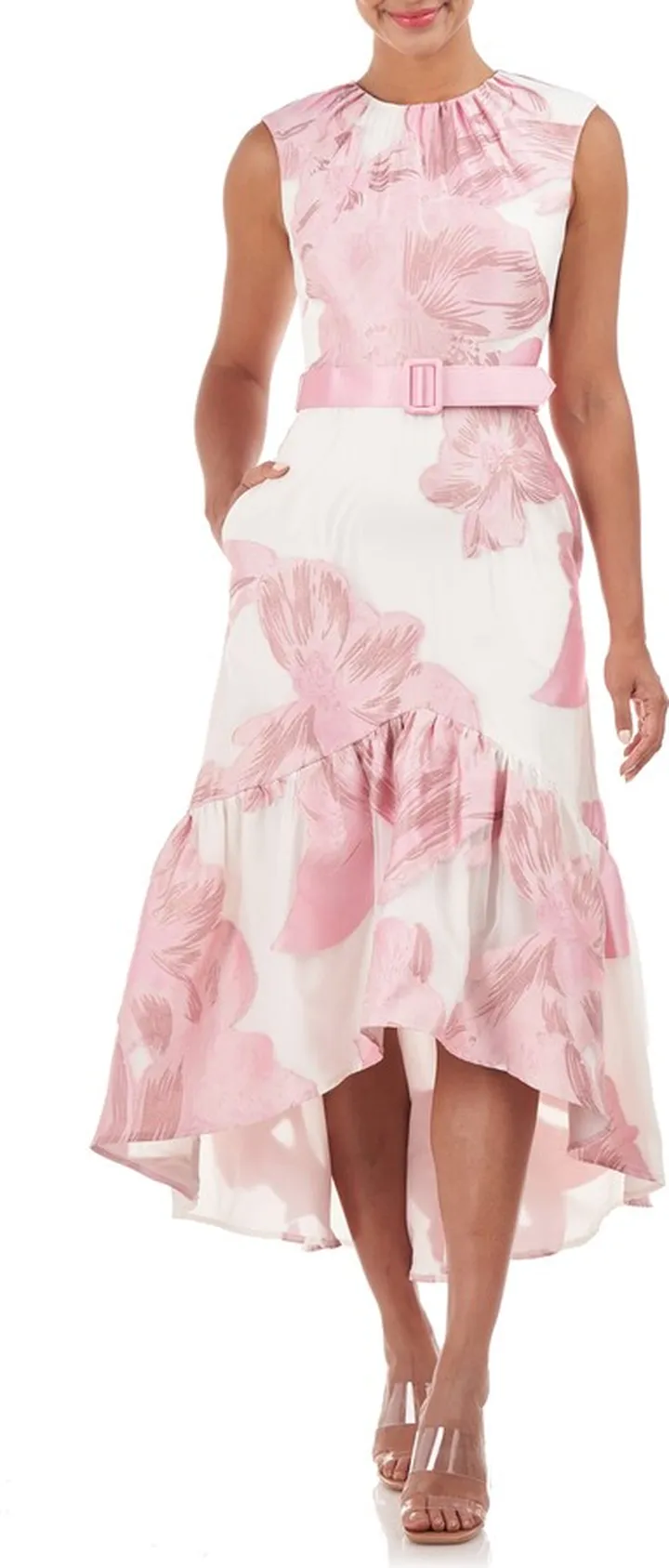 Beatrix Belted Floral High-Low Cocktail Dress