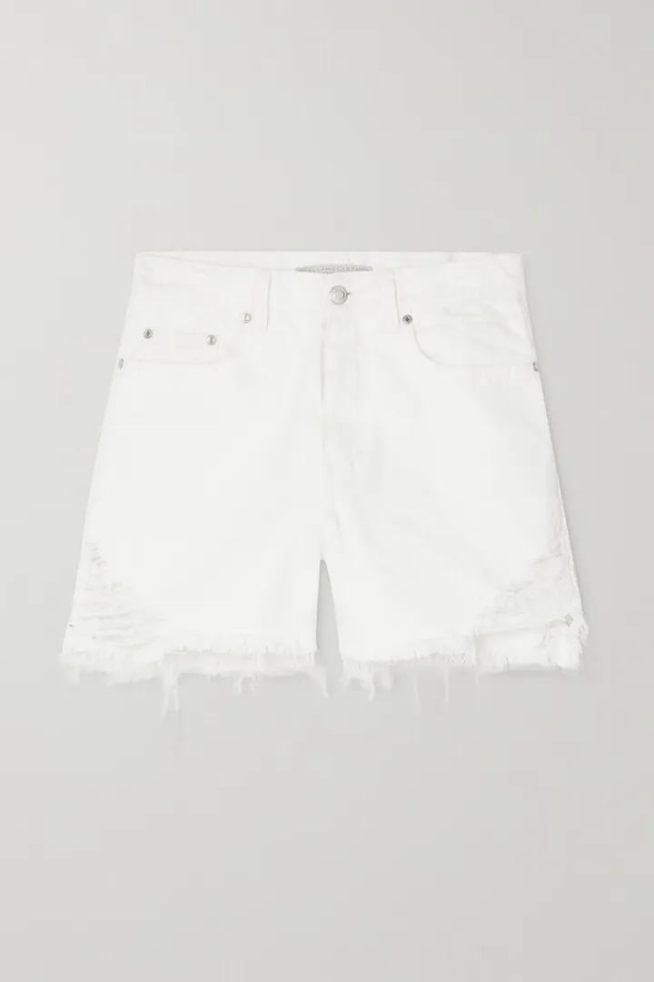 Stella McCartney - + Net Sustain Embroidered Distressed Organic Denim Shorts - White
