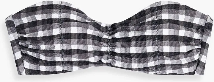Portofino gingham stretch-seersucker bandeau bikini top