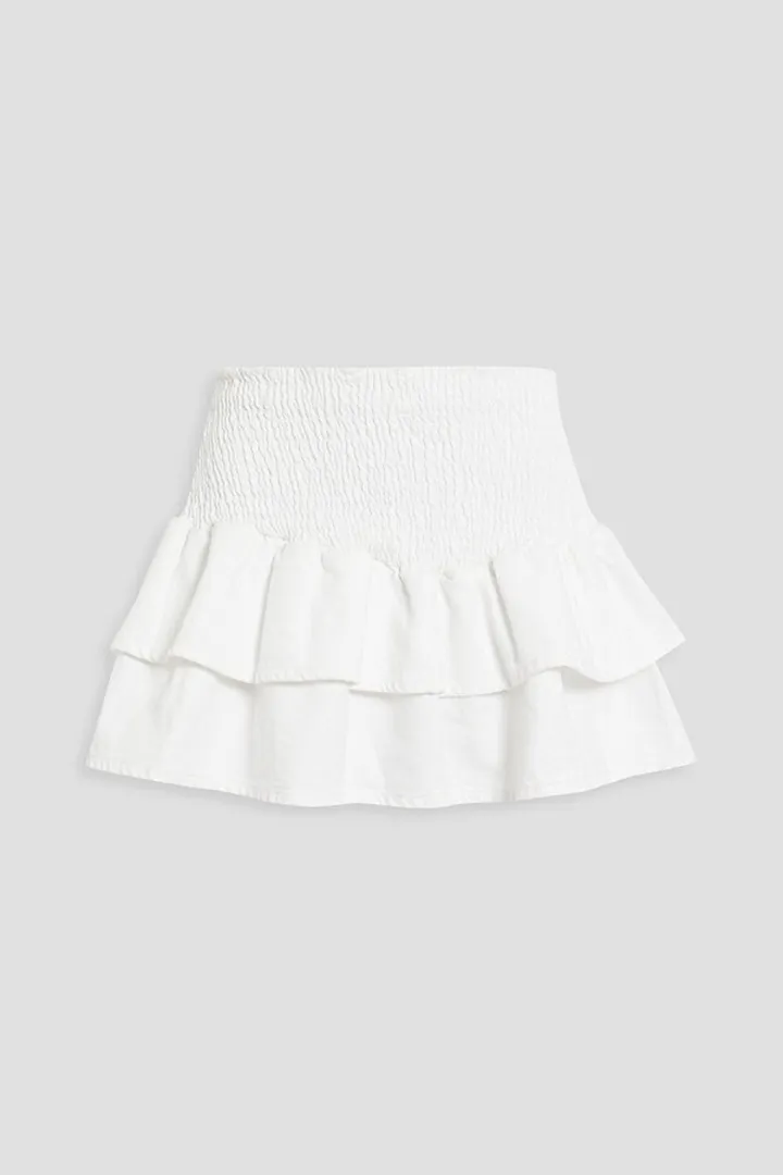 Isa tiered shirred denim mini skirt
