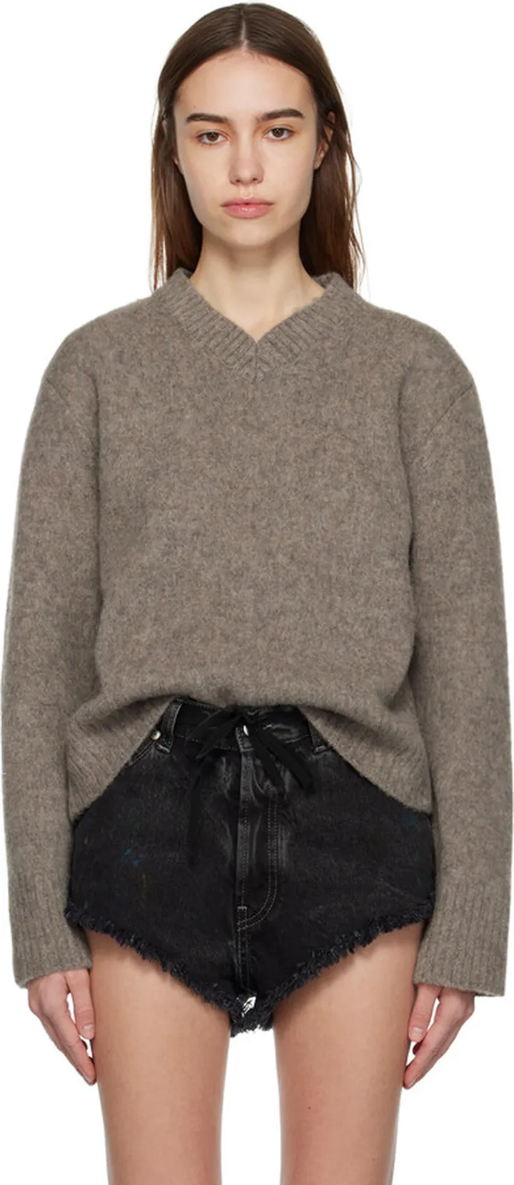 Maison Margiela Taupe V-Neck Sweater