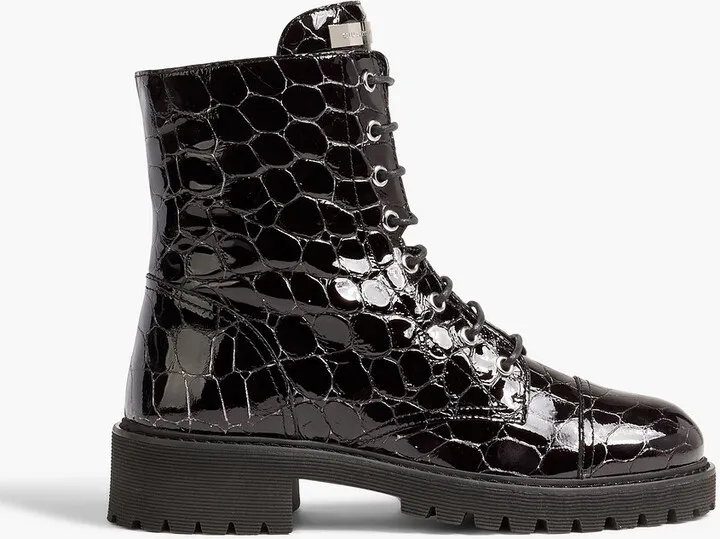 Saymond croc-effect patent-leather combat boots