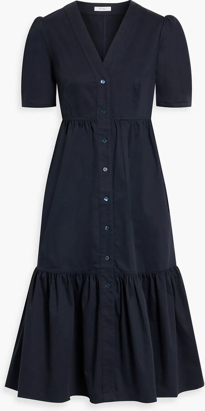 Brady gathered organic cotton-blend sateen midi dress