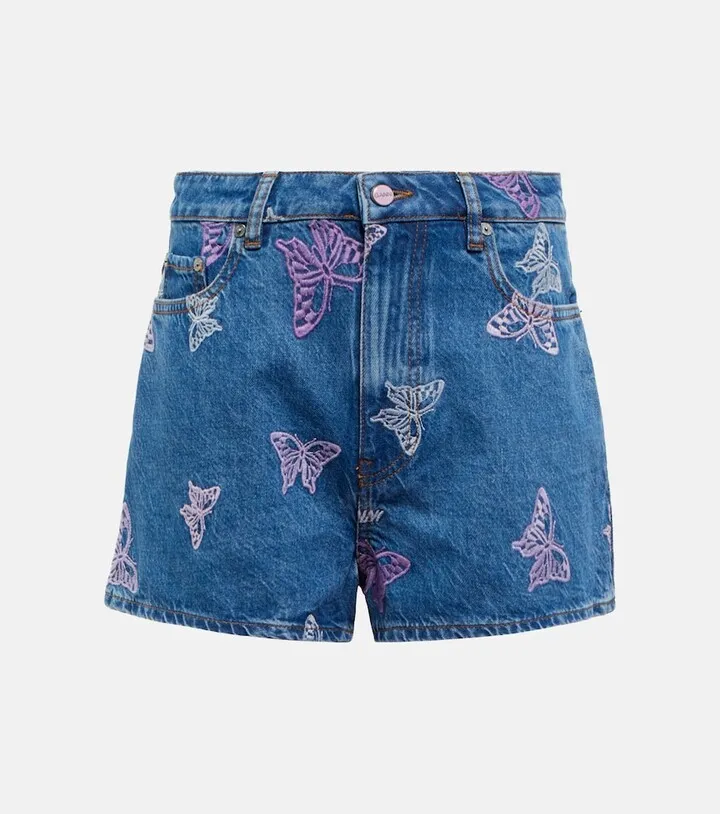 Embroidered denim shorts