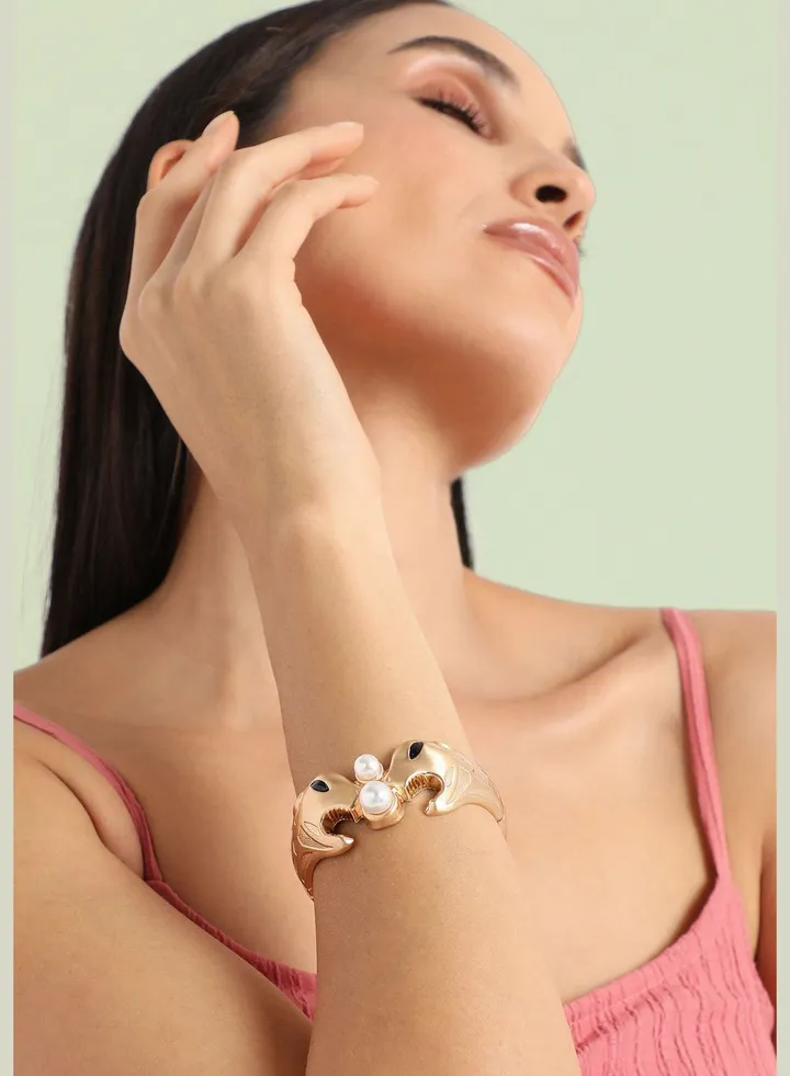 Gold Plated Pearls Party Wear Bracelet For Women