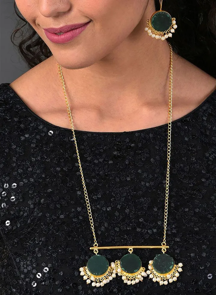 Gold Plated Designer Stone Chain and Earrings Set