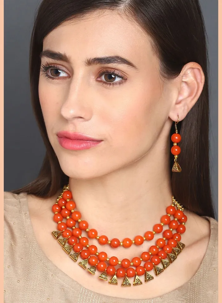 3 Layered Gold-Plated Beaded Loop Jewellery Set