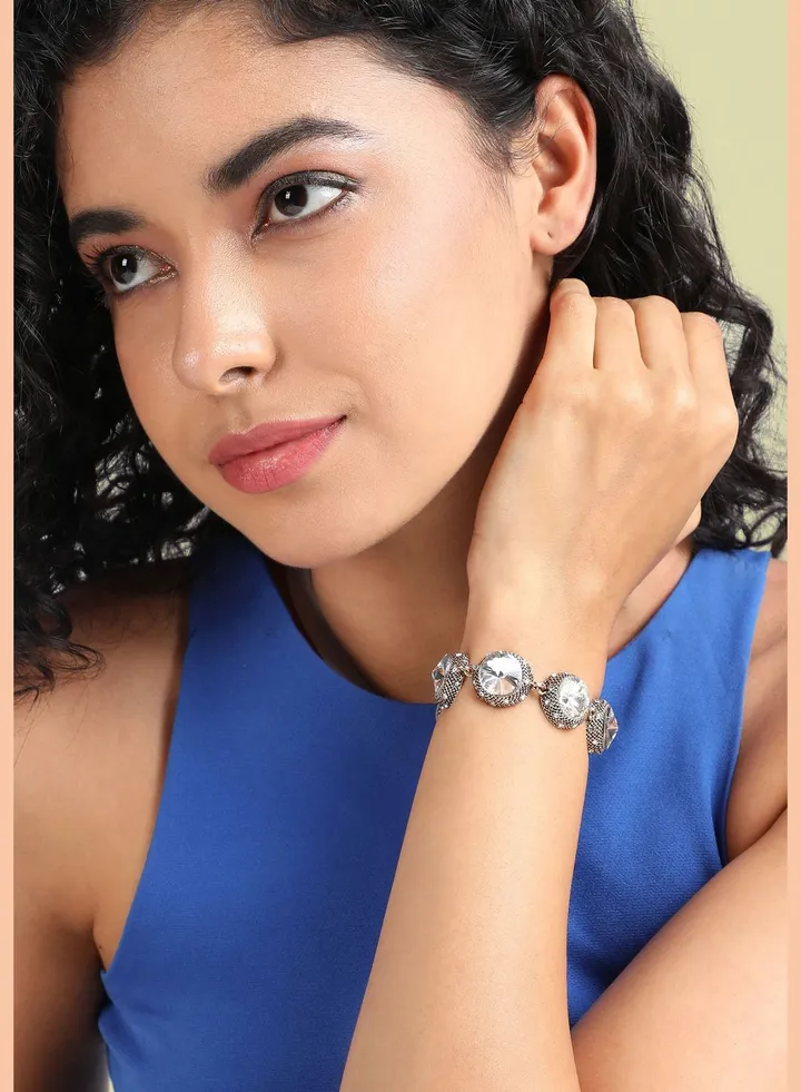 Gold Plated Designer Stone Party Wear Bracelet For Women