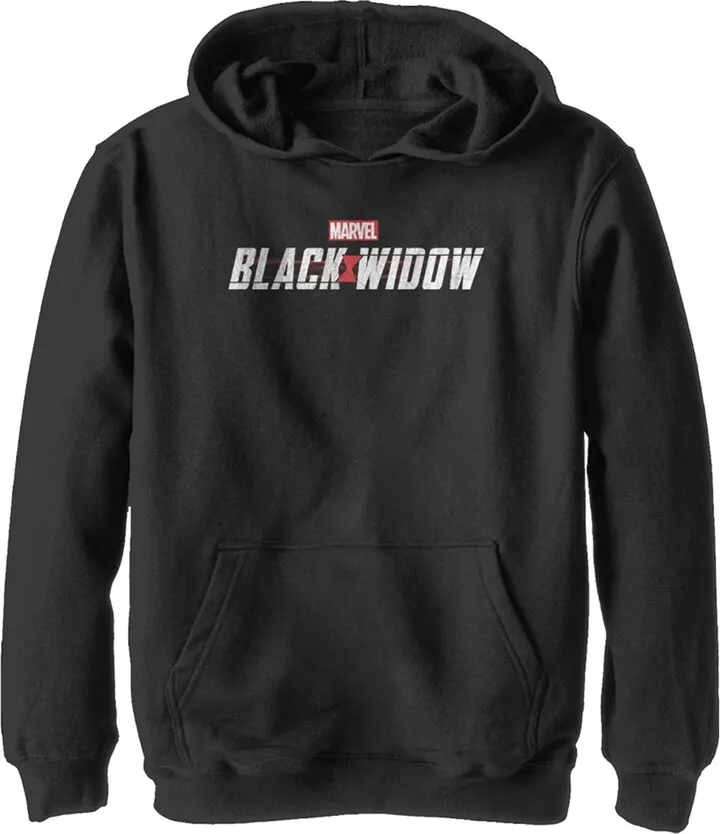 Boy's Marvel Black Widow Movie Logo Pull Over Hoodie - Black - Large