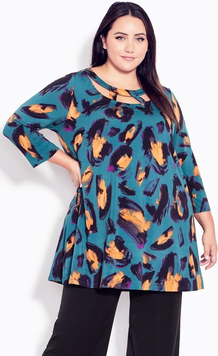 EVANS | Women's Plus Size Harriet Tunic - blue animal - 20W