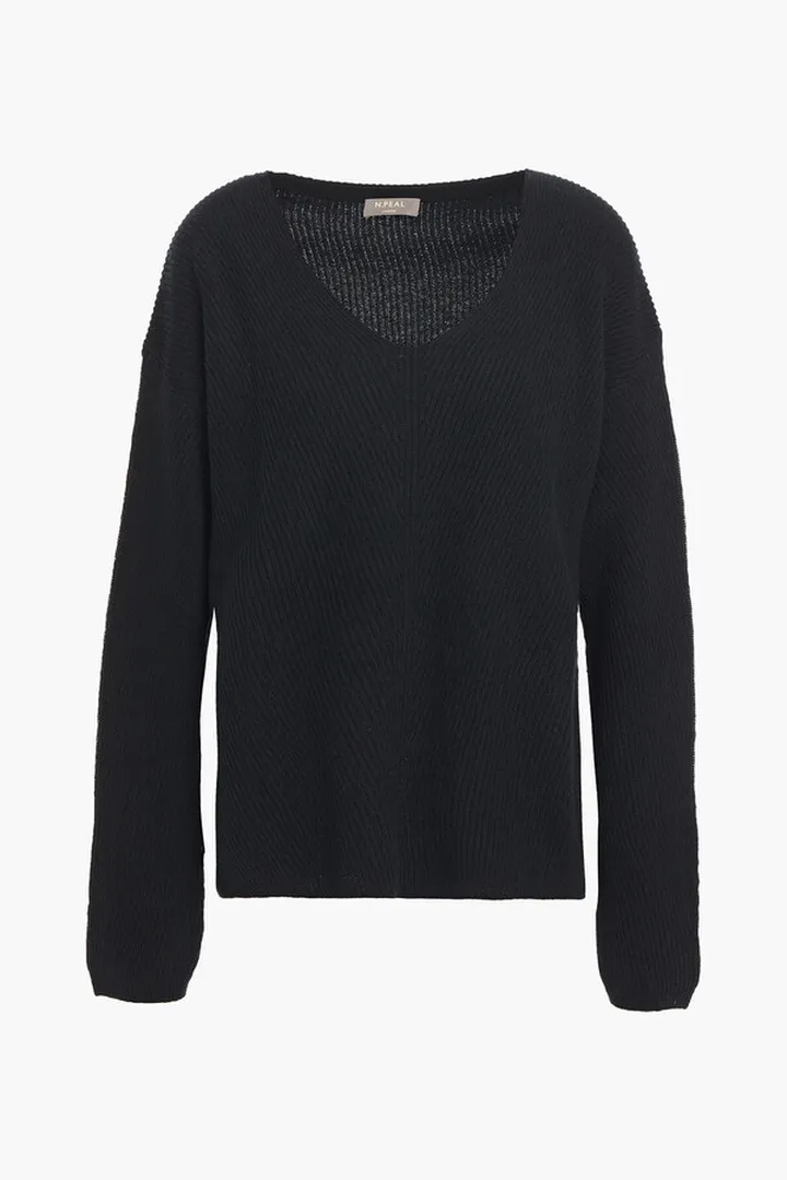 Pointelle-trimmed ribbed cashmere sweater