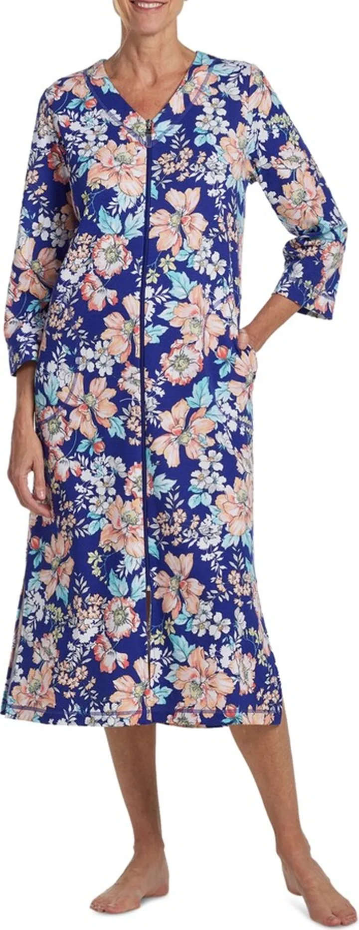 Miss Elaine Women's Floral Zip-Front Nightgown