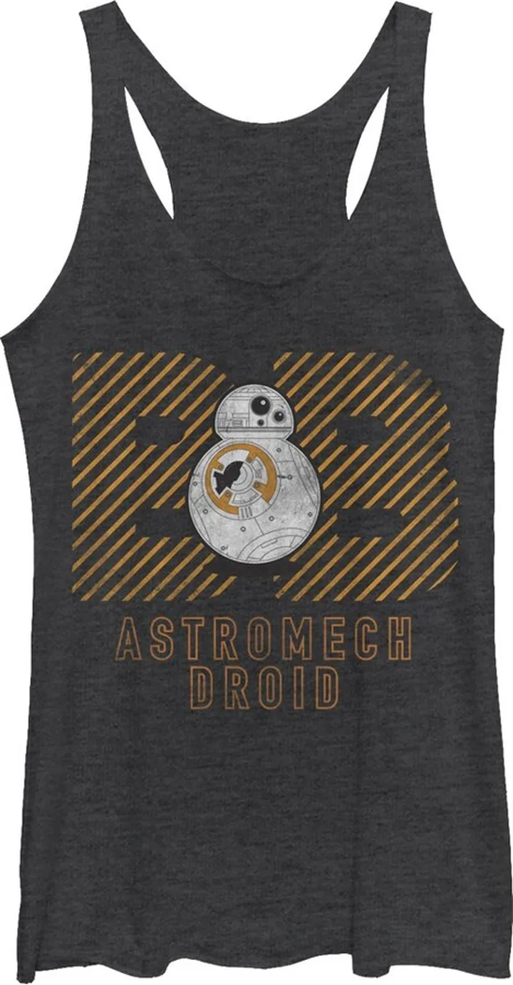 Women's Star Wars The Force Awakens BB-8 Astromech Droid Distressed Racerback Tank Top - Black Heather - Medium