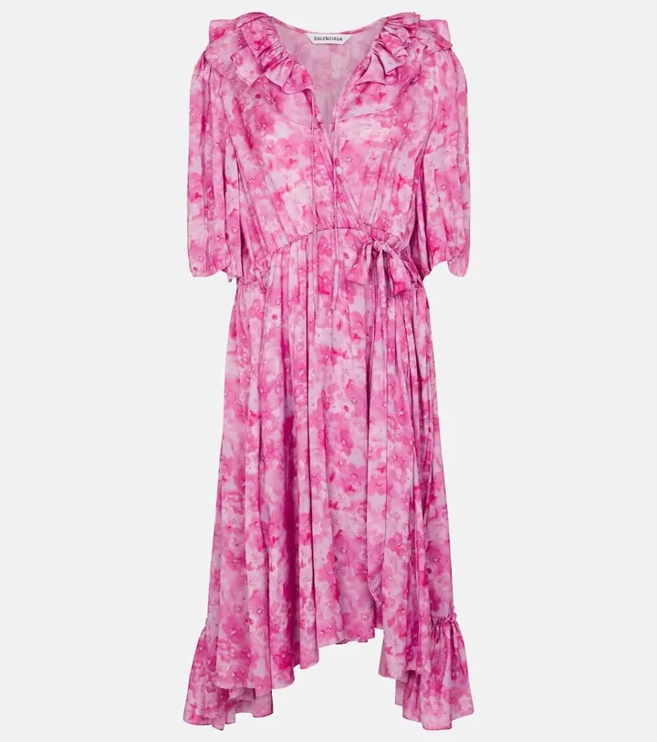 Asymmetric floral midi dress