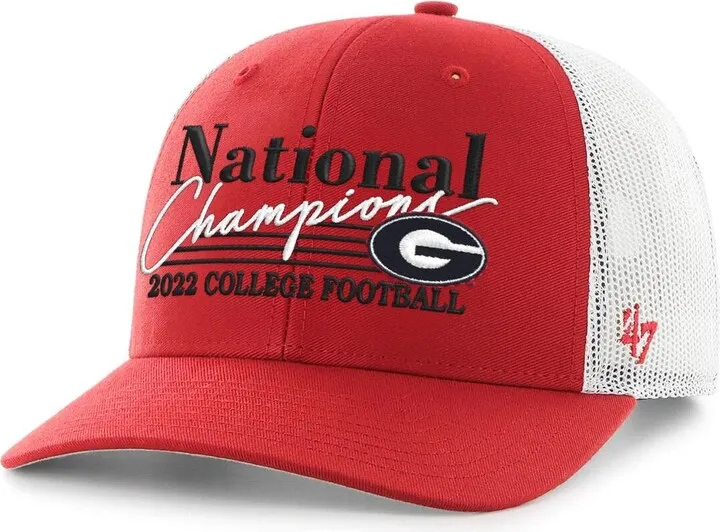 Men's '47 Brand Red Georgia Bulldogs College Football Playoff 2022 National Champions Script Trucker Snapback Adjustable Hat