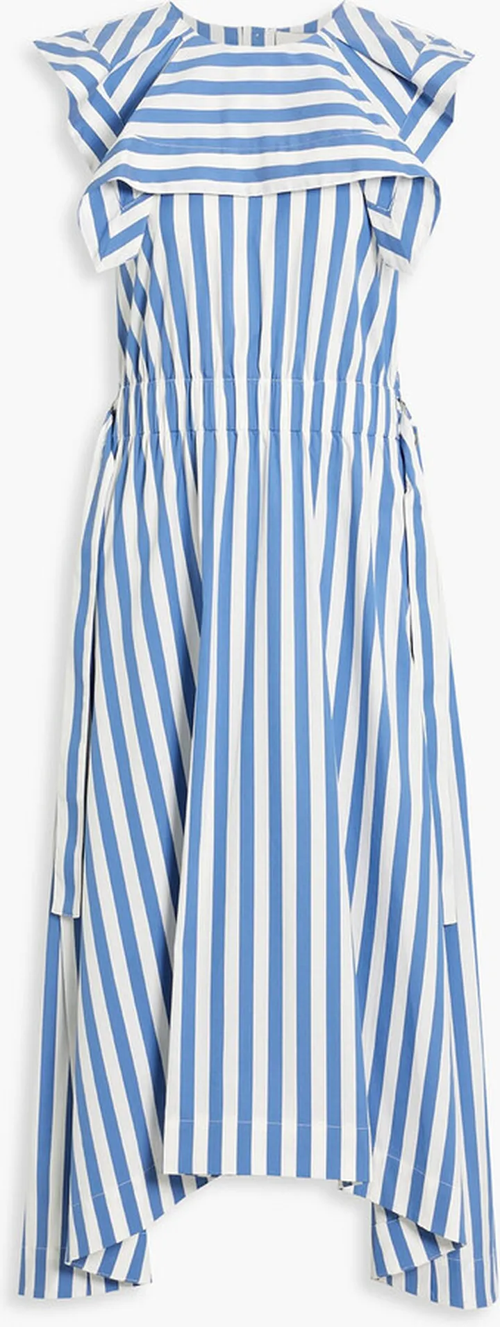 Asymmetric striped cotton-blend poplin midi dress