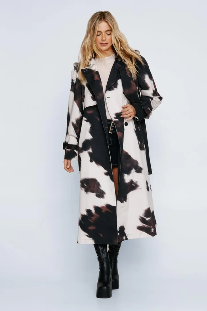 Nasty Gal Womens Premium Cow Print Trench Coat