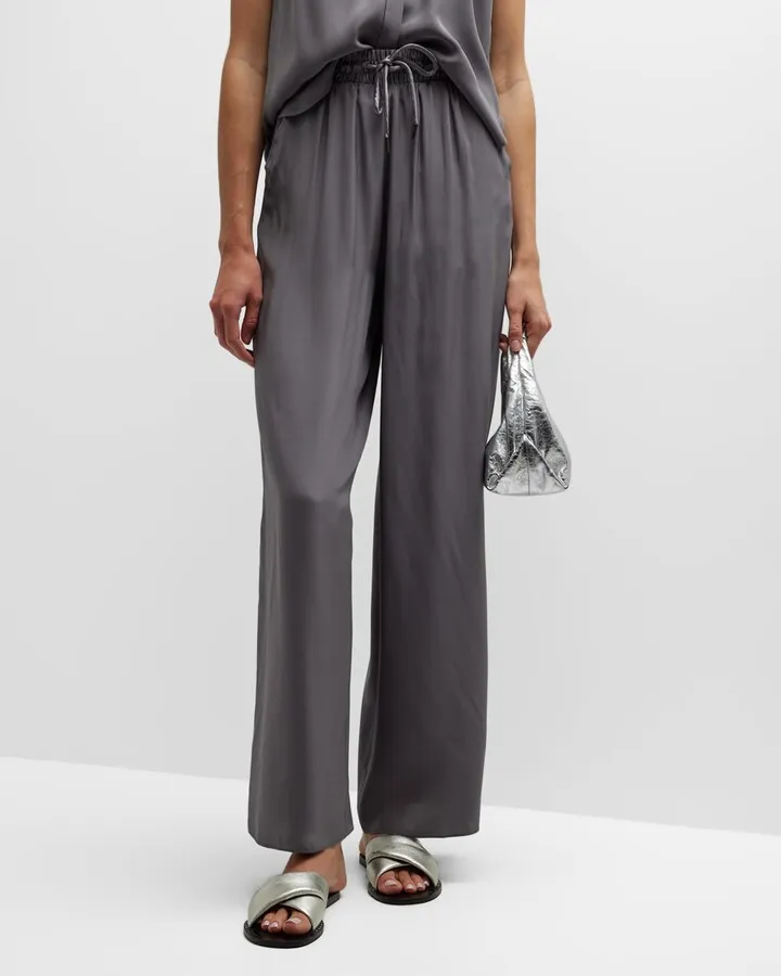 Silk Grosgrain Wide-Leg Pants