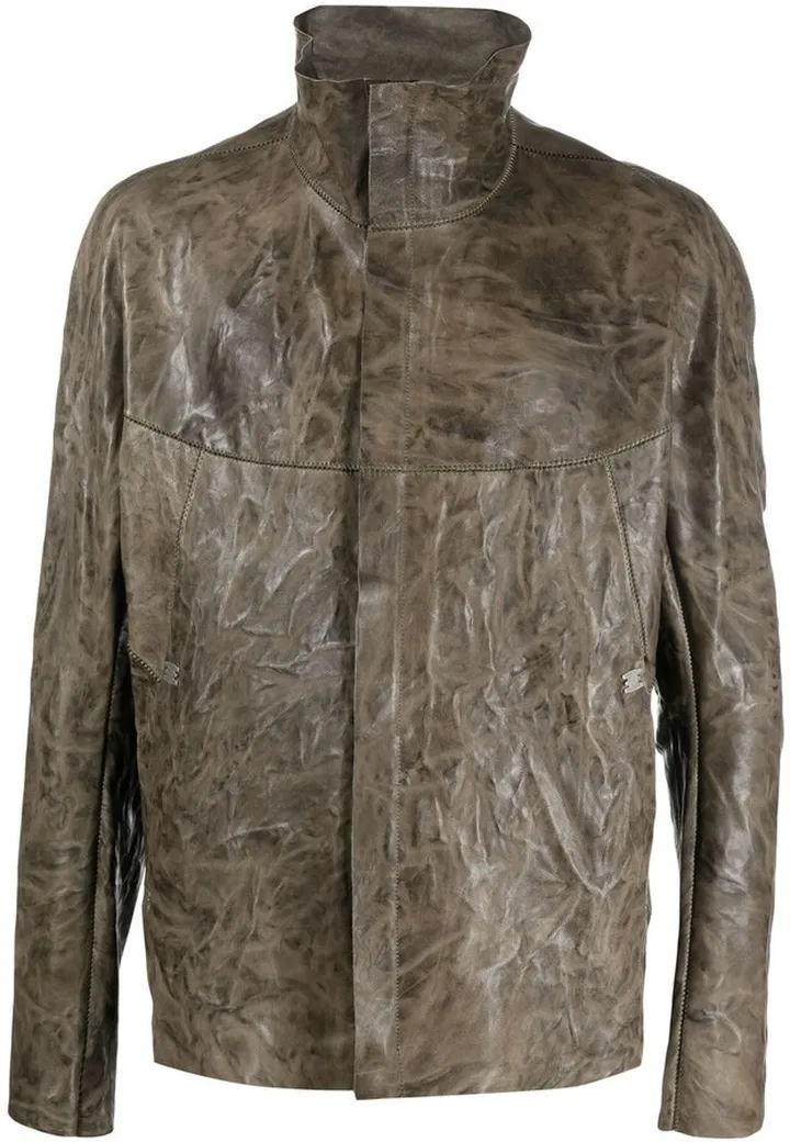 Crinkled Zip-Up Leather Jacket