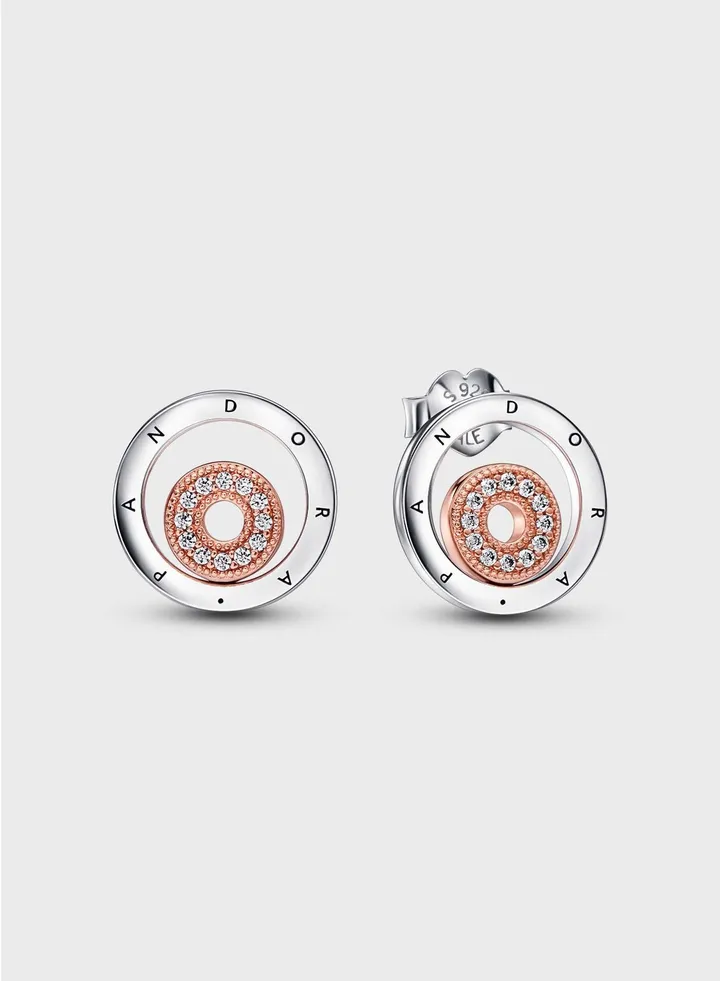 Pandora Signature Two-Tone Logo Circles Stud Earri