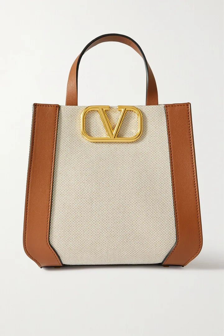 Valentino Garavani - Valentino Garavani Vlogo Leather-trimmed Canvas Shoulder Bag - Brown
