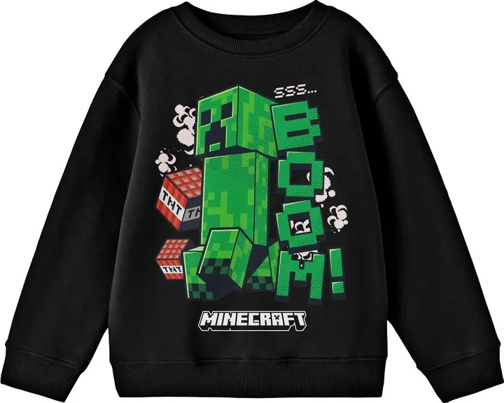 Minecraft SSS Boom Creeper Boy’s Black Long Sleeve Sweatshirt-XS