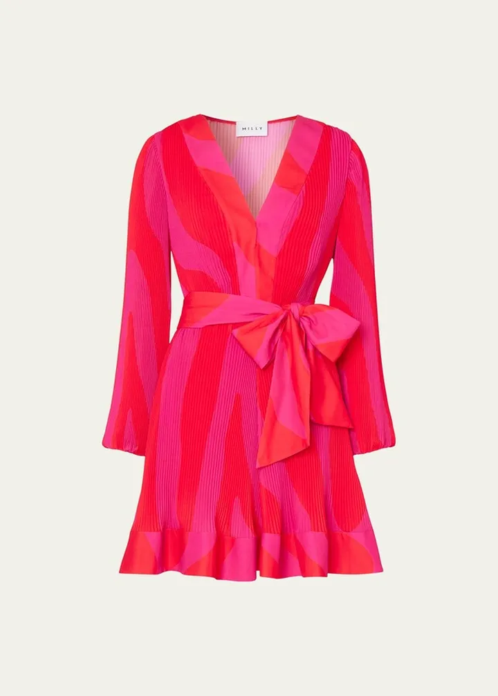 Liv Pleated Zebra-Print Mini Dress
