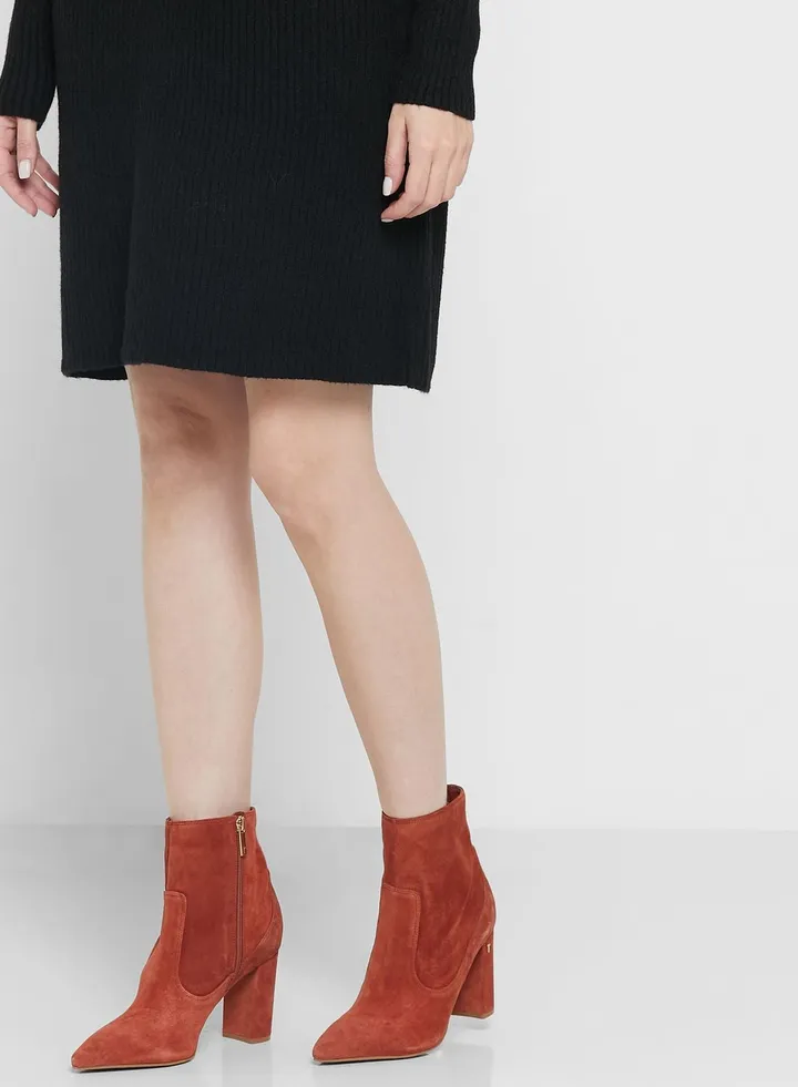 Nyshaa Suede Block Heel Ankle Boots